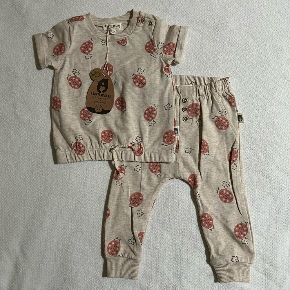 NWT, Rabbit + Bear, 100% Organic Cotton 2-piece Set, 12M